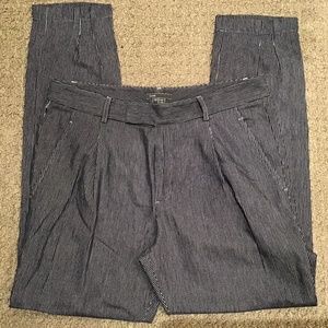 Pin Stripe Cotton Flannel Tapered Pants High Waist